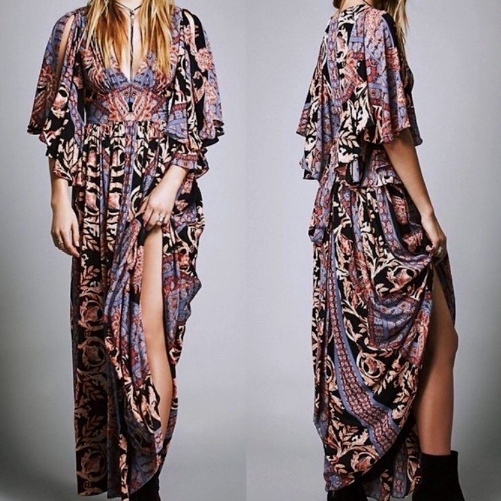 Free People Fern Printed Floral Boho Maxi Dress Gown - Size 4